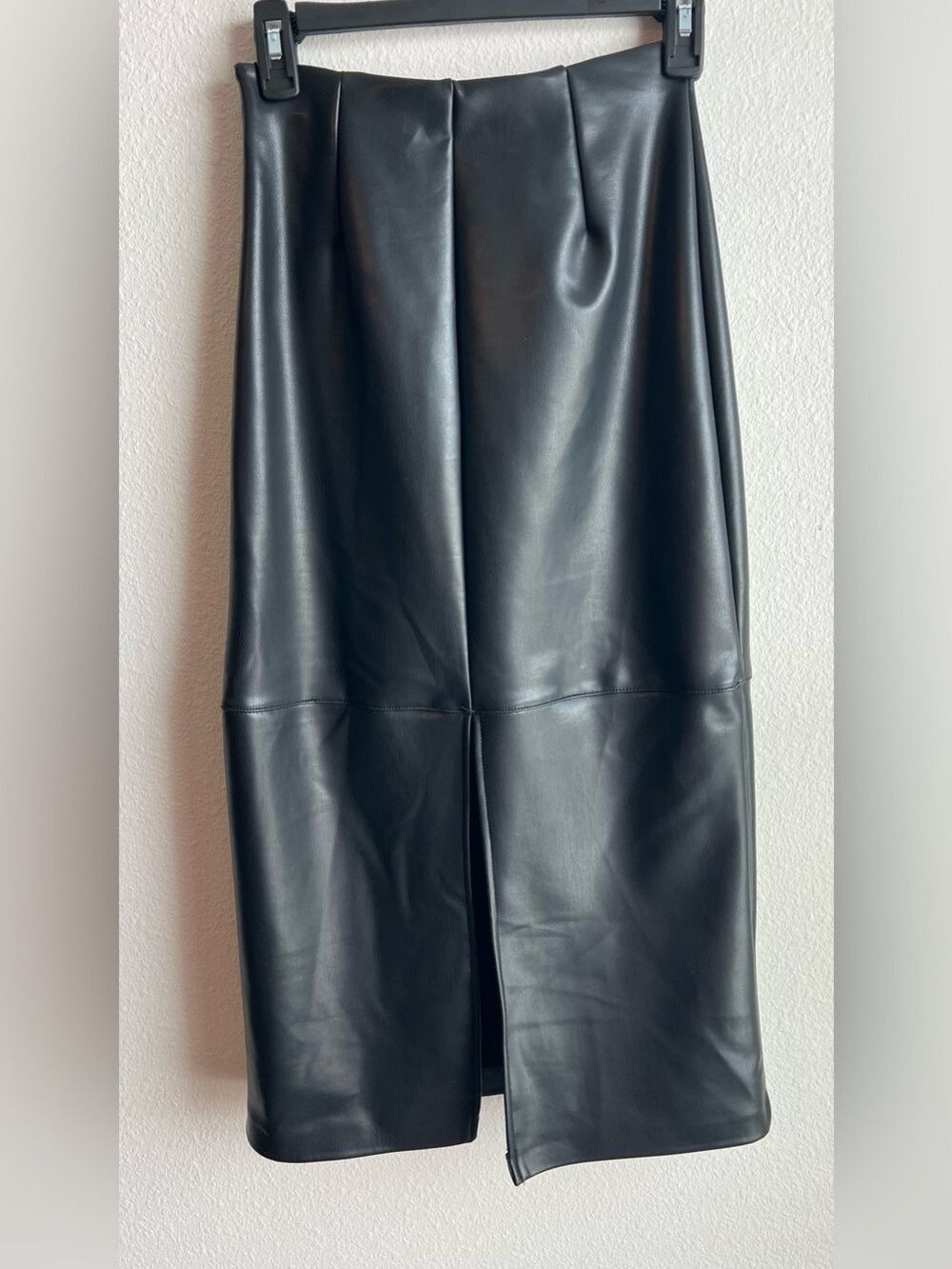 Rebecca Minkoff Black Faux Leather Midi Pencil Skirt High Waist Edgy Sleek XS - Picture 3 of 6